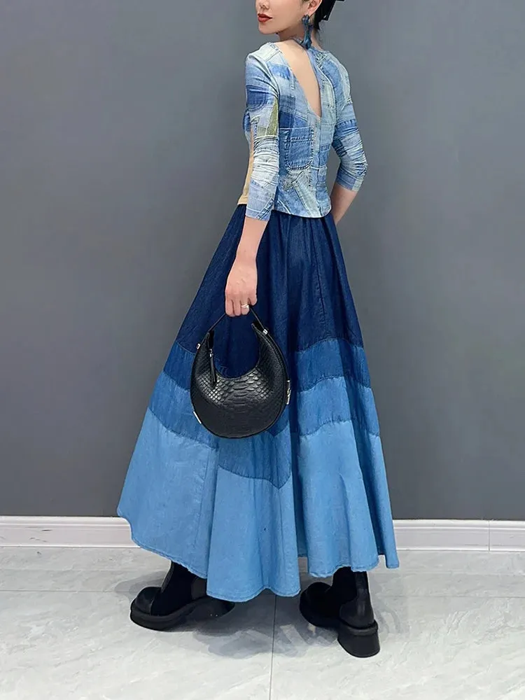 Women's Blue Gradient Dreamy Oversized Skirt