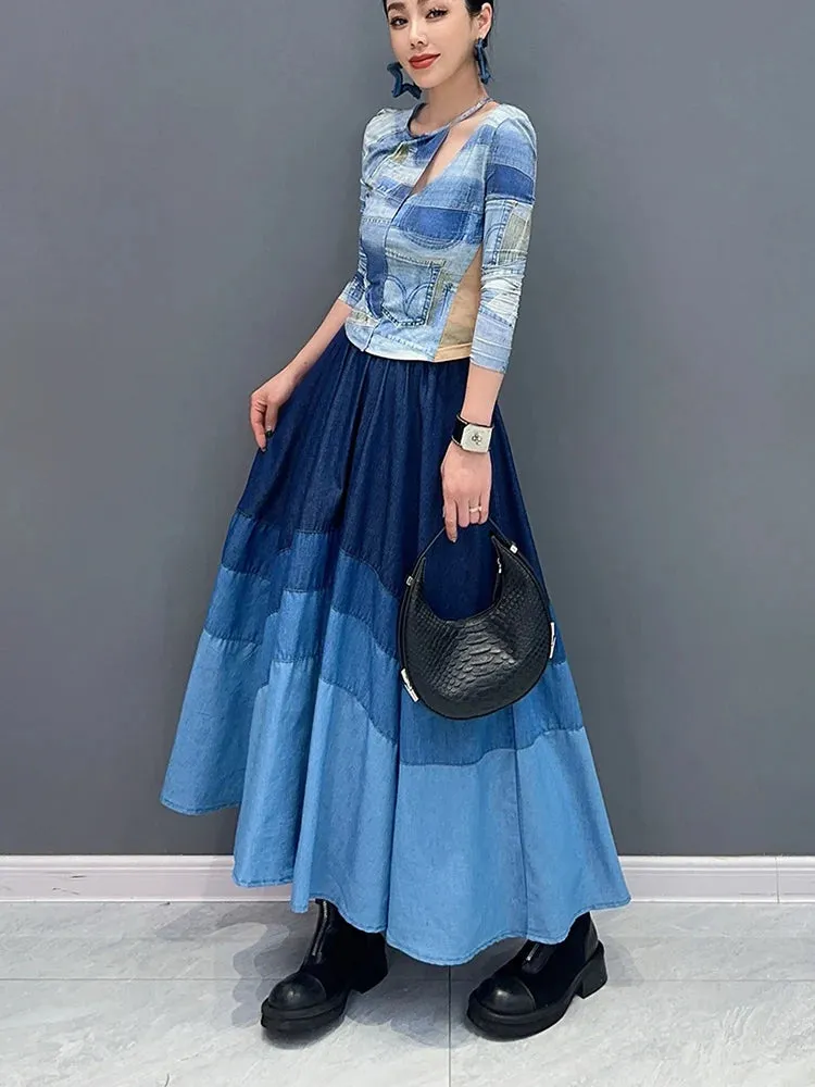 Women's Blue Gradient Dreamy Oversized Skirt