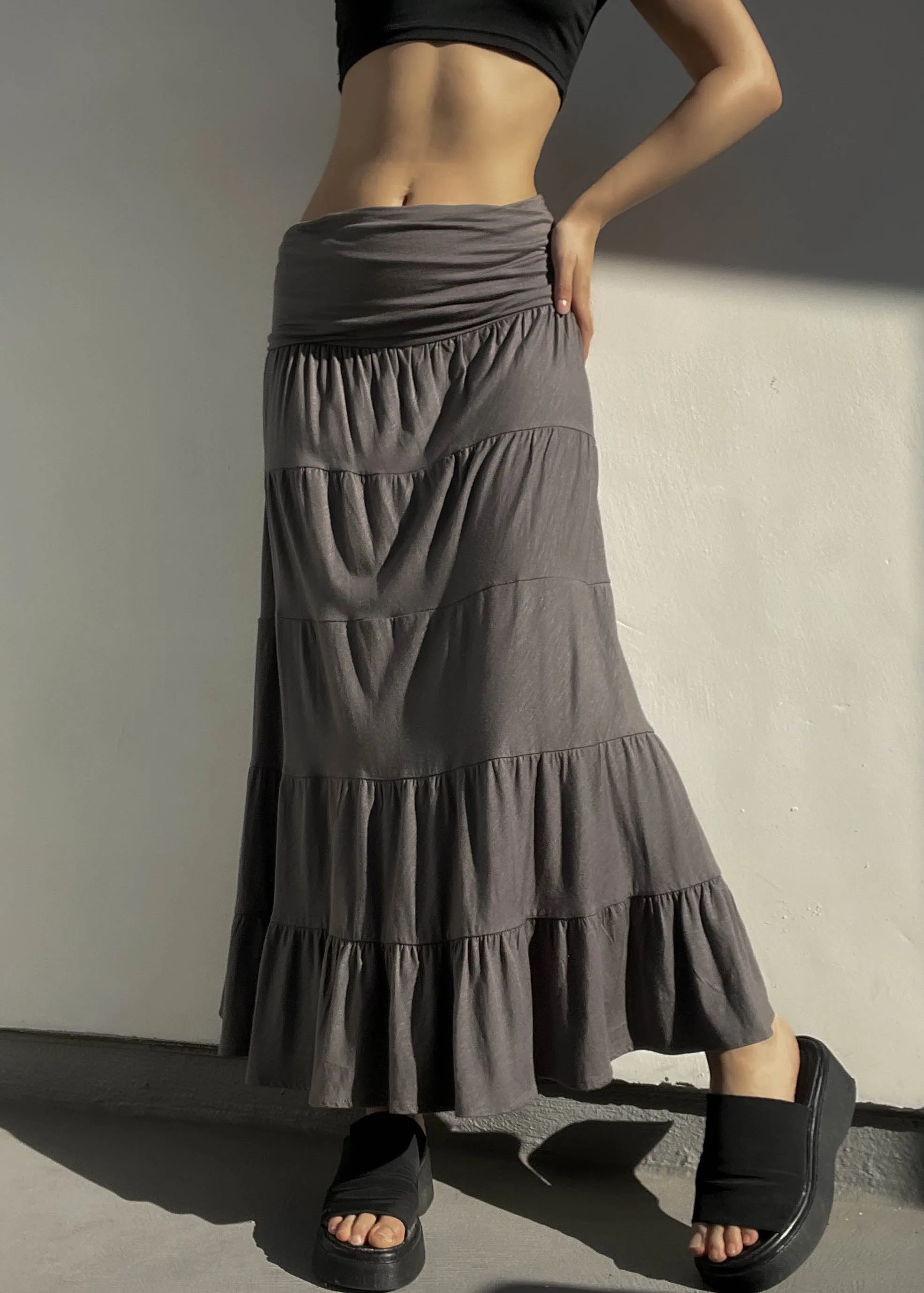 Y2k Dark Gray Flowy Maxi Skirt (S-M)