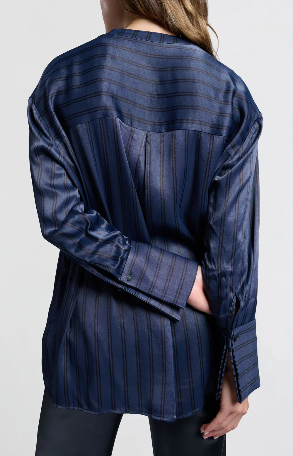 YAYA SATIN BLOUSE WITH STRIPES DARK BLUE