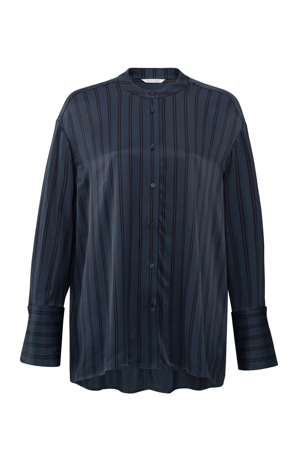 YAYA SATIN BLOUSE WITH STRIPES DARK BLUE