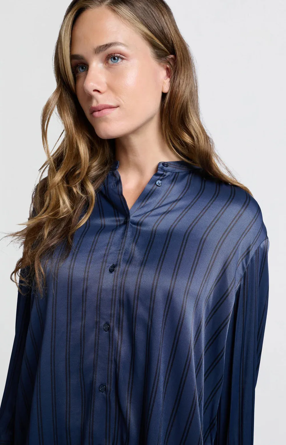 YAYA SATIN BLOUSE WITH STRIPES DARK BLUE